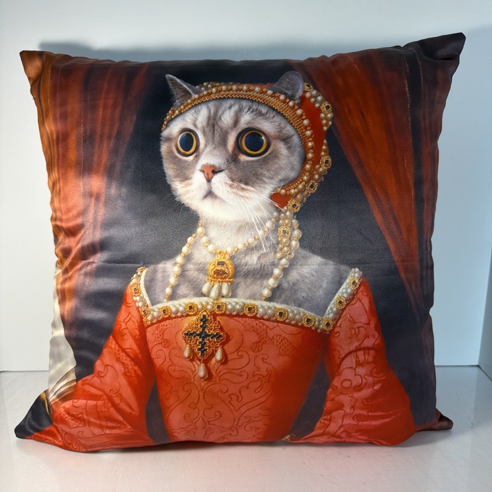 17 x 17 Square Satin Regal Royal Queen Cat Pillow Zippered Cover Insert Included